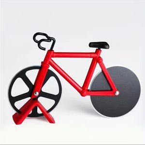 NIB Red Bicycle Double Pizza Cutter with Stand